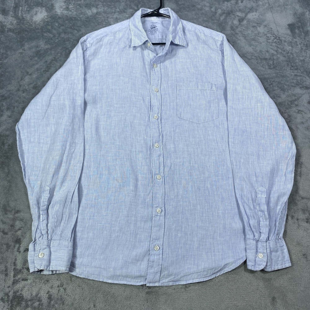 J. Crew Baird McNutt Irish Linen Shirt Mens LT Large Tall Striped Blue Button Up